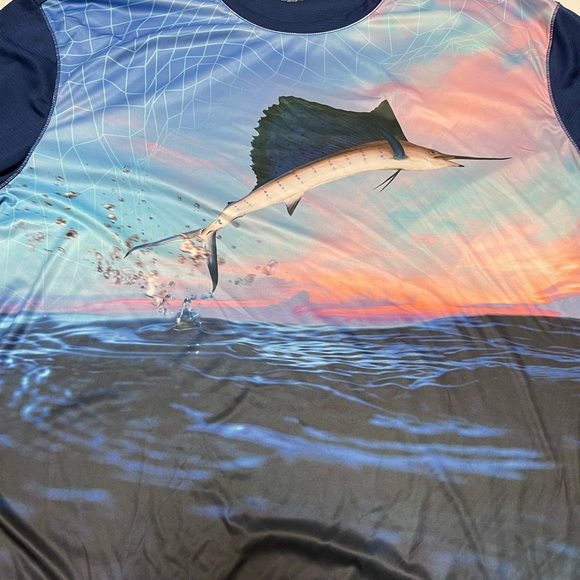 Mens Reel Legends Performance 2XL Swordfish Print Long Sleeve Pullover Shirt JD - Picture 2 of 7